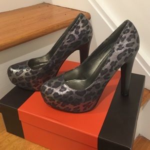 Brand new pewter leopard platforms